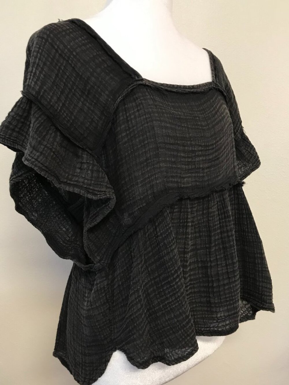 Anthropologie Kaveri Gauze Top XXS Black Soft Flowy Cotton Boho